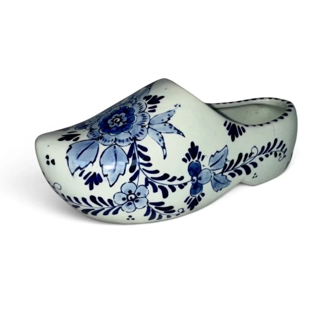 Delft Blue Delfts Blauw Hand Painted Ceramic Dutch Clog Shoe Planter Floral